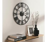 Ohs Large Wall Clock Roman Numerals Skeleton Big Open Round Face - Black