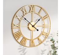 OHS Large Wall Clock Roman Numerals Skeleton Big Open Round Face, Gold