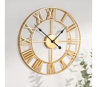OHS Large Wall Clock Roman Numerals Skeleton Big Open Round Face in Gold OHS Gold