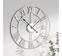 OHS Large Wall Clock Roman Numerals Skeleton Big Open Round Face in Silver OHS Silver