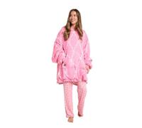 OHS Lattice Bow Wearable Heated Blanket Sherpa Fleece Electric Hoodie, Pink | Energy Saving Hooded Clothing Gifts for Women Men Girls Boys Lined Fleece Throw Giant Fluffy Wearable Sweatshirt