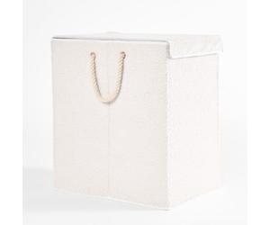 OHS Laundry Basket with Lid, Boucle Clothes Basket Laundry for Dirty Clothes Organising Space Saving Foldable Large Laundry Basket Easy to Carry Rope Handles, White