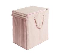 OHS Laundry Basket with Lid Ribbed Faux Fur Foldable Washing Basket, Pink