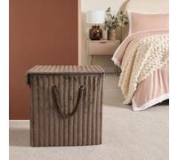 OHS Laundry Basket with Lid Ribbed Faux Fur Folding Basket, Chocolate Brown