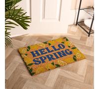 Ohs Lemon Print Coir Doormat Hello Spring Slogan Non Slip Door Rug