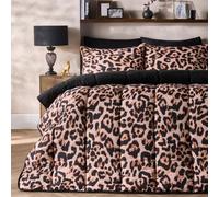 OHS Leopard Coverless Duvet Double, 10.5 Tog Reversible Washable Coverless Duvet Soft Comfy Microfibre Summer Winter Camping Blanket Quilt Double Duvets with Pillowcase, Natural