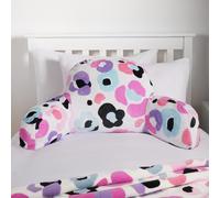 OHS Leopard Print Kids Cuddle Cushion, Reading Pillow for Beds Sofa Supportive Soft Cosy Teddy Fleece Gaming Cushion with Arms Backrest Relaxing Comfy, Pink