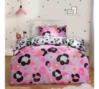 OHS Leopard Duvet Cover Bedding Set Quilt Pillowcase Soft Reversible, Lilac - Double