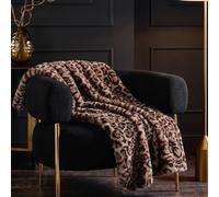 OHS Leopard Faux Fur Throw Sofa Bed Blanket, Brown - 125 x 150cm | Soft Leopard Faux Fur Throw Brown Polyester Sofa Bed Blanket 125l x 150w