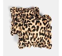 OHS Leopard Print 2 Pack Cushion Covers 45 x 45 Frill Edges Decorative Throw Pillow Covers with Invisible Zipper Square Cushion Cover for Sofa Living Room Bedroom, Natural
