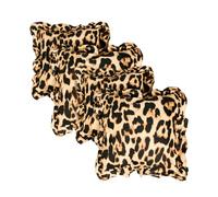 OHS Leopard Print 4 Pack Cushion Covers 45 x 45 Frill Edges Decorative Square Throw Pillow Cover with Invisible Zipper Cushion Covers for Home Decoration Living Room Bedroom, Natural