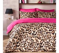 OHS Leopard Print Bedding King Size Duvet Cover Set Reversible, Super Soft Cosy Warm Microfibre Leopard Modern Quilt Cover Set with Pillowcases, Natural/Hot Pink