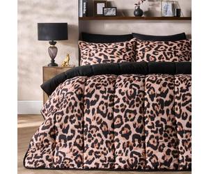 OHS Leopard Print Coverless Duvet Double, 10.5 Tog Reversible Washable Coverless Duvet Soft Comfy Microfibre Summer Winter Camping Blanket Quilt Double Duvets with Pillowcases, Natural