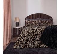 OHS Leopard Print Coverless Duvet Double Teddy Fleece Bedding 10.5 Tog | Soft Cosy Winter Warm Double Duvet Set with Pillowcases Thermal Fluffy Bedding Coverless Quilt Travel Camping Blanket