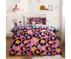 OHS Leopard Print Double Bedding, Reversible Quilt Covers for Girls Boys Summer Bedding Double with Pillowcases Ultra Soft Comfy, Neon