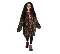 OHS Leopard Print Kids Dry Robe, Oversized Waterproof Jacket Lightweight Fleece Lining Changing Robe with Hood & Pockets Rain Coat Breathable Boys Girls Clothing for Beach Surfing Outdoor, Pink - S/M