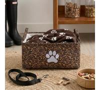 OHS Leopard Print Pet Storage Basket Dog Toy Storage Blanket, Natural | Keeps Dog Toys Leads and Blankets Tidy 33 x 14 x 25cm Basket Size Sturdy Supportive Frame Living Room Utility Room or Hallway