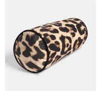 OHS Leopard Print Round Bolster Cushion Matte Velvet Pillow Soft Neck Roll Pillow for Sleeping Armrest Back Yoga Bolster Cushion for Sofa Bed, Brown - 46 x 20cm