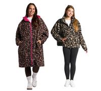 OHS Leopard Print Womens Coats Changing Robe Waterproof Jacket with Hood & Pockets Rain Coat Including Teddy Fleece Jacket Women Half Zip Long Sleeve Women's Clothing Outdoor Activities, Pink - L/XL