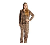 OHS Leopard Print Womens Pyjamas Long Sleeve Shirt and Full Length Bottom Pyjama Bride Pjs Set Two Piece Button Down Soft Warm Winter Nightwear Sleepwear Loungewear, Natural - X/XL
