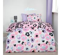 OHS Leopard Reversible Duvet Cover Set Quilt Pillowcases Bedding, Pink - Double