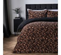 OHS Leopard Sherpa Fleece Reversible Duvet Cover Set with Pillowcase in Natural | Size: Double OHS Natural Double