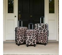 OHS Leopard Suitcase Luggage 3 Pc Set Travel Hard Shell Abs Light Carry On 4 Wheel