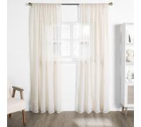 OHS Linen Look Voile Curtains 2 Panels Net Rod Slot Top Pair 55X87", Natural