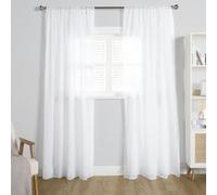 OHS Linen Look Voile Curtains 2 Panels Net Rod Slot Top Pair 55X87", White