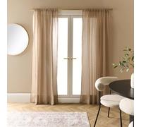 OHS Linen Look Voile Curtains 2 Panels Net Rod Slot Top Pair in Brown | Size: 140 cm width x 220 cm drop OHS Brown 140 cm width x 220 cm drop