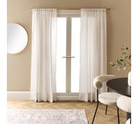 Ohs Linen Look Voile Curtains 2 Panels Net Rod Slot Top Pair - Ivory