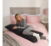 OHS Long Bolster Pillow Teddy Fleece Body Neck Pregnancy Support Cushion in Charcoal OHS Charcoal