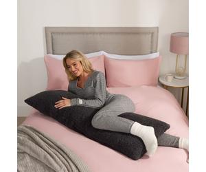 OHS Long Bolster Pillow Teddy Fleece Body Neck Pregnancy Support Cushion in Charcoal OHS Charcoal