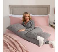 OHS Long Bolster Pillow Teddy Fleece Body Neck Pregnancy Support Cushion in Grey OHS Grey