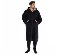 OHS Long Oversized Sherpa Fleece Hoodie Blanket in Black OHS Black One Size