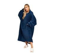 Sienna Extra Long Oversized Blanket Hoodie Wearable Throw with Pockets Sleeves Soft Sherpa Fleece Wearable Throw Giant Sweatshirt, Navy Blue
