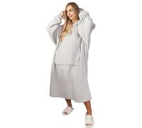 Sienna Extra Long Oversized Blanket Hoodie Wearable Throw with Pockets Sleeves Soft Sherpa Fleece Wearable Throw Giant Sweatshirt, Silver Grey