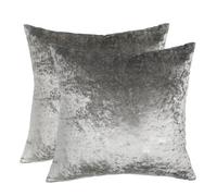 Sienna Crushed Velvet Pack of 2 Cushion Covers 18 x 18 for Living Room Bedroom Plain Decorative Luxury Home Bed Sofa - 45 x 45cm, Silver Grey