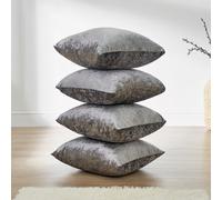 Sienna Crushed Velvet Pack of 4 Filled Cushion Covers 45 x 45, Bedroom Decorative Luxury Home Cushions with Covers Living Room Bed Sofa Cushion Covers, Silver Grey