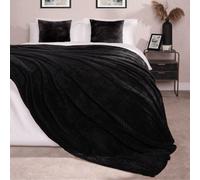 Dreamscene Fleece Blanket Black Throw, Soft Cosy Warm Honeycomb Waffle Blanket for Bed Settee Faux Fur Throw Fluffy Throws for Sofas Large King Size Bed Throws, 200 x 240cm