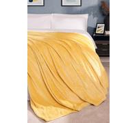 Dreamscene Fluffy Fleece Throw Blanket for Bed, Soft Cosy Warm Honeycomb Waffle Mustard Yellow Throw for Sofa Single Bed Throws Lightweight Faux Fur Blanket, 125 x 150cm