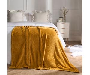OHS Luxury Large Waffle Honeycomb Mink Warm Throw in Yellow | Size: 125 cm x 150 cm OHS Yellow 125 cm x 150 cm