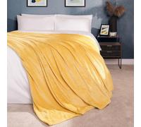 Dreamscene Fleece Blanket Throws for Sofas, Soft Cosy Warm Throw Blanket Honeycomb Waffle Throws for Beds Double Fluffy Faux Fur Throw, Mustard Yellow - 150 x 200cm