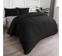 OHS Luxury Seersucker Duvet Cover Set Geo Pillowcase Quilt, Black - King