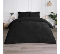 OHS Luxury Seersucker Duvet Cover Set Geo Pillowcase Quilt, Black - Single