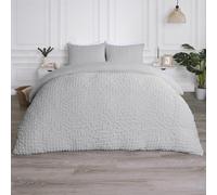OHS Luxury Seersucker Duvet Cover Set Geo Pillowcase Quilt, Grey - Double
