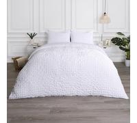 OHS Luxury Seersucker Duvet Cover Set Geo Pillowcase Quilt in White | Size: Single OHS White Single