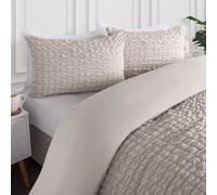 OHS Luxury Seersucker Duvet Cover Set Geo Pillowcase Quilt, Natural - King