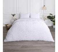 OHS Luxury Seersucker Duvet Cover Set Geo Pillowcase Quilt, White - Superking