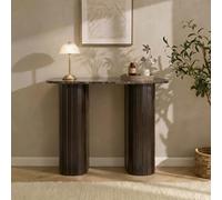 Ohs Madison Console Table Ribbed Engineered Wood Entryway Display Desk - Dark Brown/marble Effect